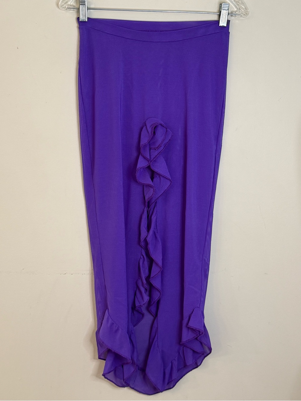 Purple swimwear coverup skirt ruffled front slit elastic waist SZ S/XS